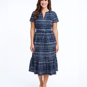 J.Crew Women’s Size 10 Tiered Maxi Dress 100% Cotton Fit Flare Blue White Print